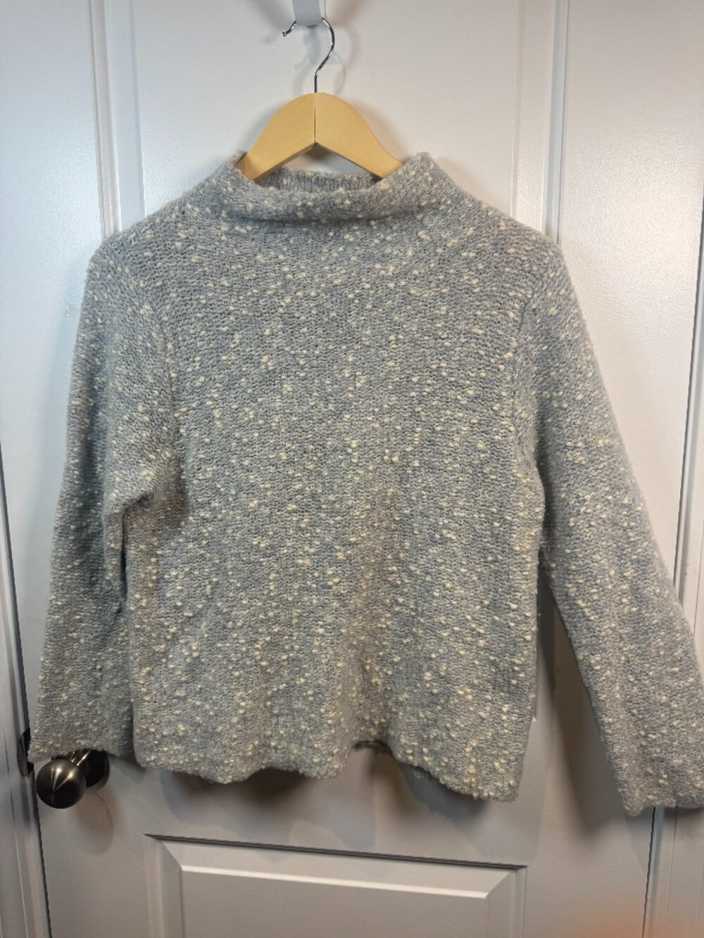 Eileen Fisher Italian Yarn Neps Bouclé Mock Neck Boxy Sweater Blue Grey Size M
